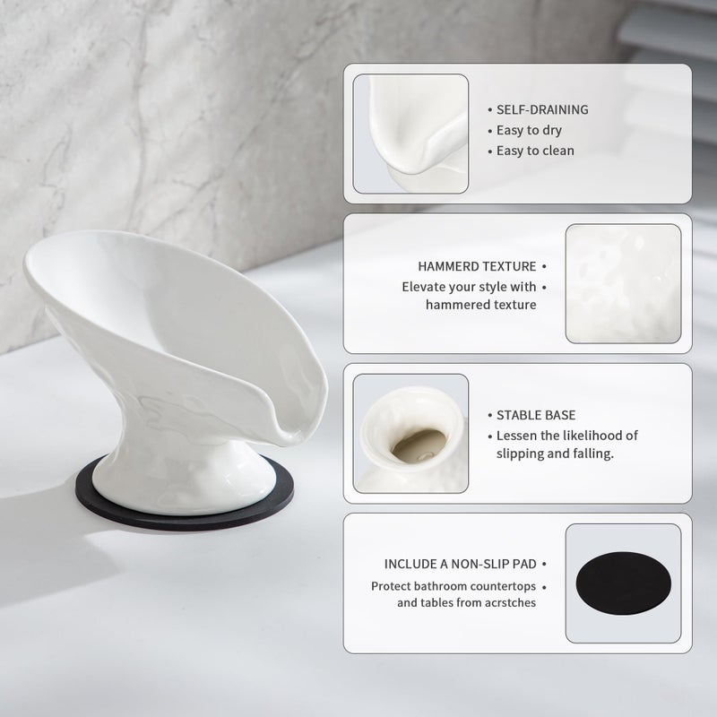 Enra Self Draining Soap Dish,Soap Bar Holder for Shower,White Ceramic Soap Dishes for Bathroom Kitchen Shower Keeps Soap Dry, Easy to Clean(Gloss White) - Image 3